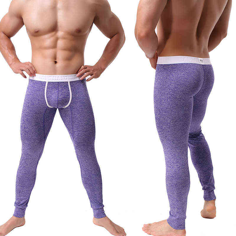 Men's Long Johns Sexy U Convex Penis Pouch Leggings Tight Underwear Men Home Sheer Lounge Pants Gay Sleepwear Thermal Underpants 211105