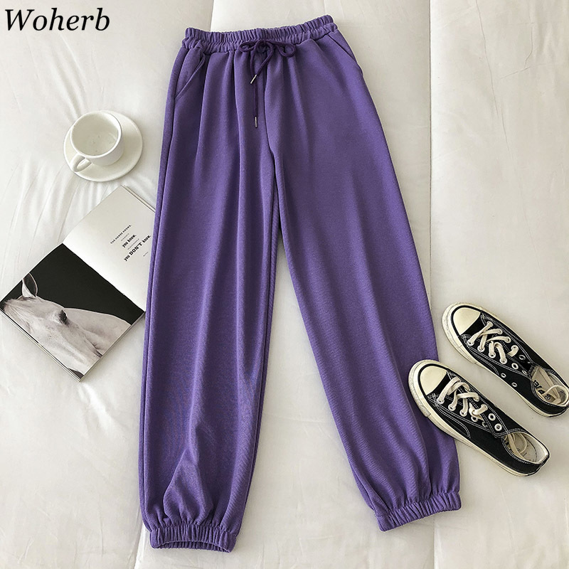 Candy Color Sweatpants Women Casual All Match Loose Trousers Harajuku Drawstring Cargo Joggers Pants Streetwear 210422