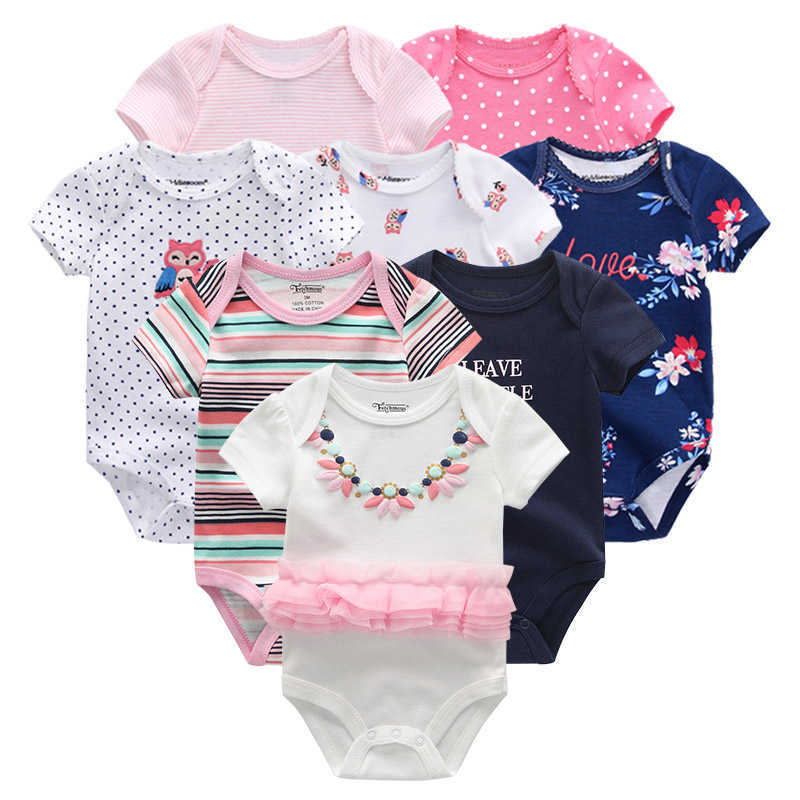 Unisex Baby Girl Clothes Cotton 8PCS born Solid Bodysuit Boy Sets Cartoon Short Sleeve Print Ropa bebe 211011
