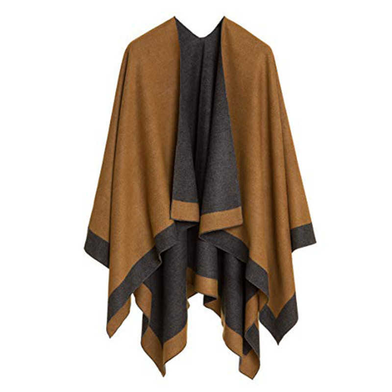 Ladies Pashmina Scarf Cape Bohemia Woman Winter Coat Cloak Imi tation Cashmere Poncho Cover Up Woolen Shawls Wrap Knit Capa X0722