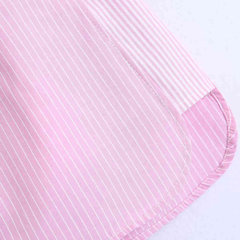 Women Fashion Patchwork Striped Print Casual Summer Shorts Chic Elastic Waist Pink Color Pantalones Cortos 210521