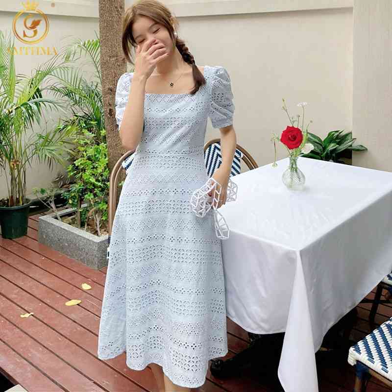 Summer Short Sleeves Elegance Sweet Square Collar Girls Dress Chic Lace Hollow Out Long Dresses Vestidos 210520, Photo color
Summer Short Sleeves Elegance Sweet Square Collar Girls Dress Chic Lace Hollow Out Long Dresses Vestidos 210520, Photo color