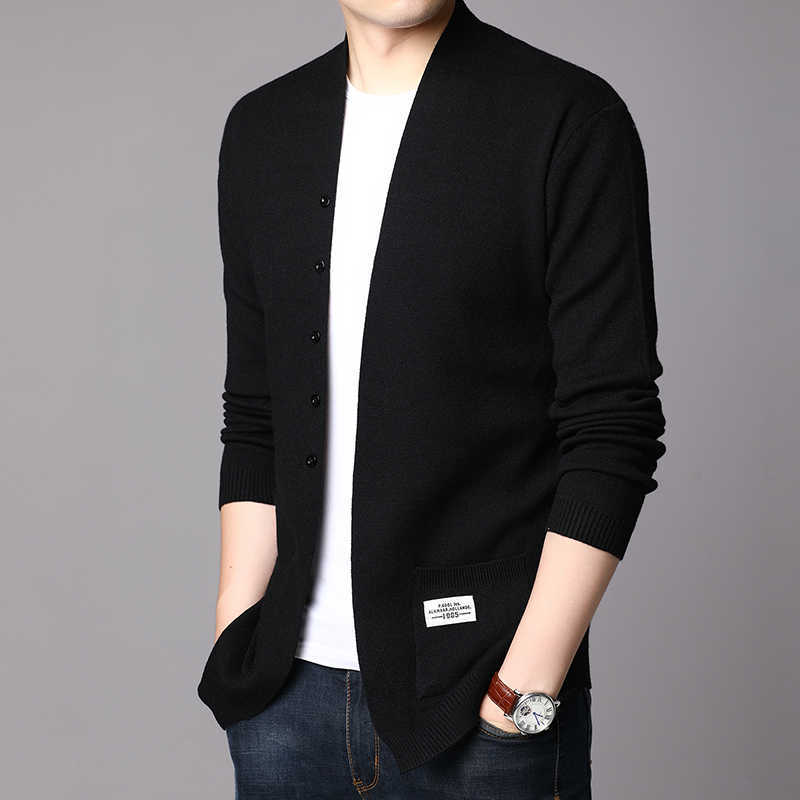 Fashion Mens Cardigan Jackets Coats Streetwear Trend Windbreaker Autumn Overcoat Casual Sweater Jacket Men Clothing Black 210818