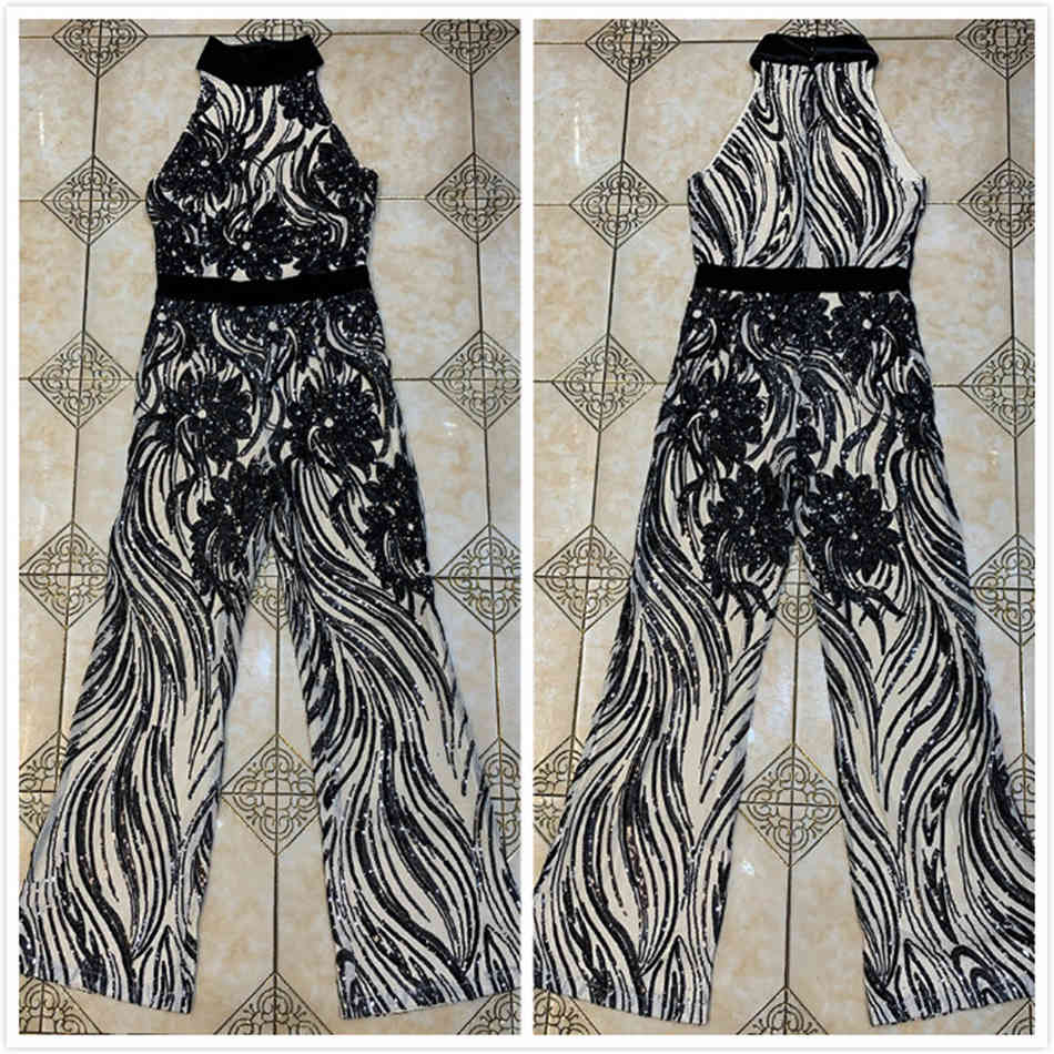Free Summer Women's Sequined Jumpsuit Sexy O-neck Sleeveless Elegant Bodycon Club Party Flare 210524