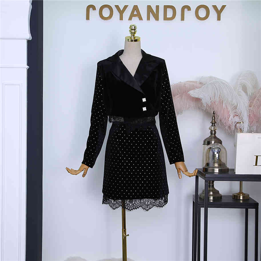 Autumn Celebrity Fashion Women Sets Cropped Short Tops & Mini Bodycon Skirts Polka Dot Velvet 2 Pcs Outfits Street 210506