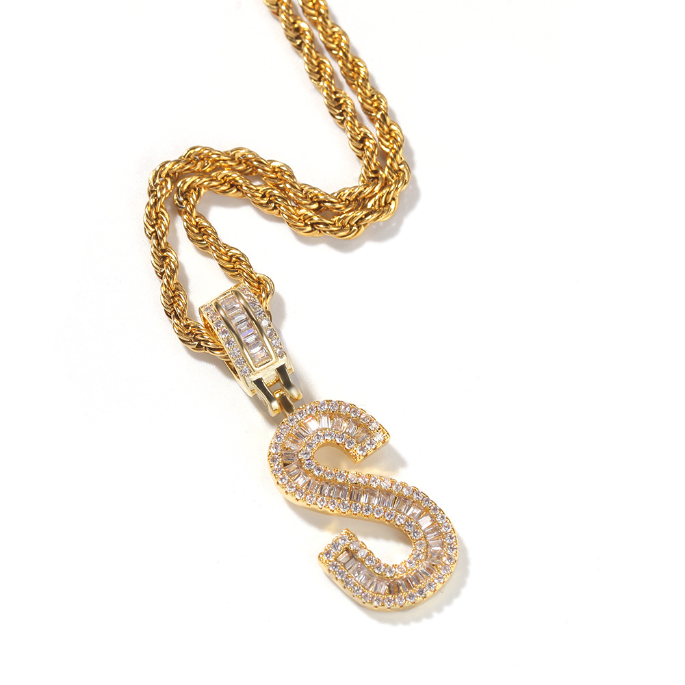 Hip Hop Jewellery Bread Diamond Pendant Necklace Custom Name Iced Out Chains Cubic Zirconia Copper Set With Diamonds Plating Letter