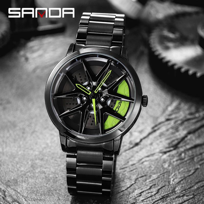 Wristwatches SANDA Men's Wheel Watch Custom Design Sports Car Contour Stainless Steel Waterproof Relogio Masculino, Silver green
Wristwatches SANDA Men's Wheel Watch Custom Design Sports Car Contour Stainless Steel Waterproof Relogio Masculino, Silver green