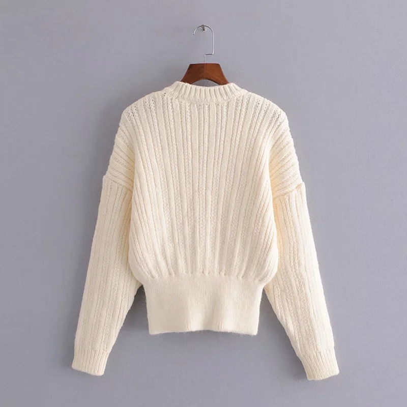 Women Fashion Loose Knitted Sweater Vintage Round neck Long Sleeve Female Pullovers Chic Tops 210520