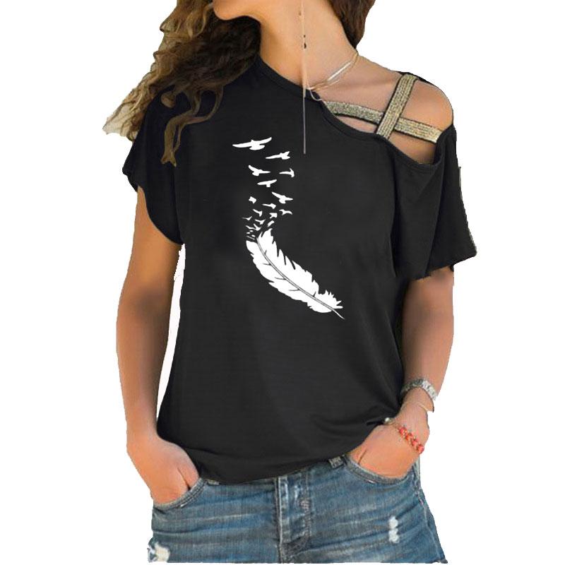 Women' T-Shirt 2021 Summer Women Tshirt Casual Short Sleeves Tops Tees Sexy Irregular Feather Print T-Shirts Loose Plus Size
Women' T-Shirt 2021 Summer Women Tshirt Casual Short Sleeves Tops Tees Sexy Irregular Feather Print T-Shirts Loose Plus Size