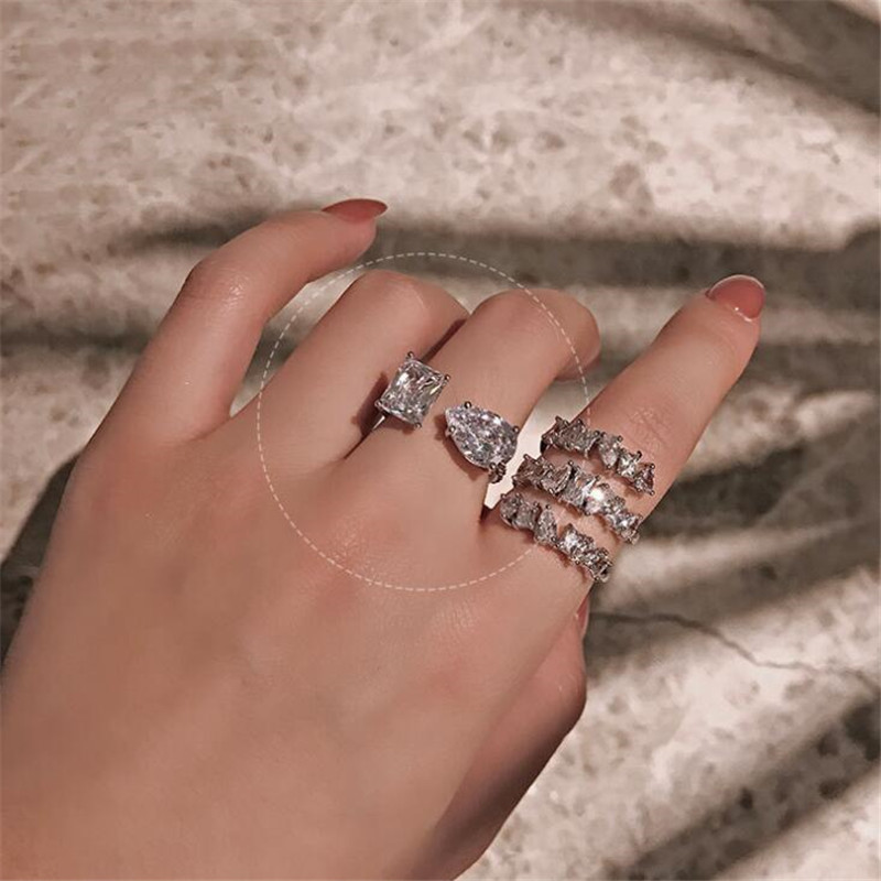 Choucong Brand Wedding Rings Simple Fashion Jewelry Ins Top Sell 925 Sterling Silver Pear White Topaz CZ Diamond Gemstones Square Women Band Open Addj