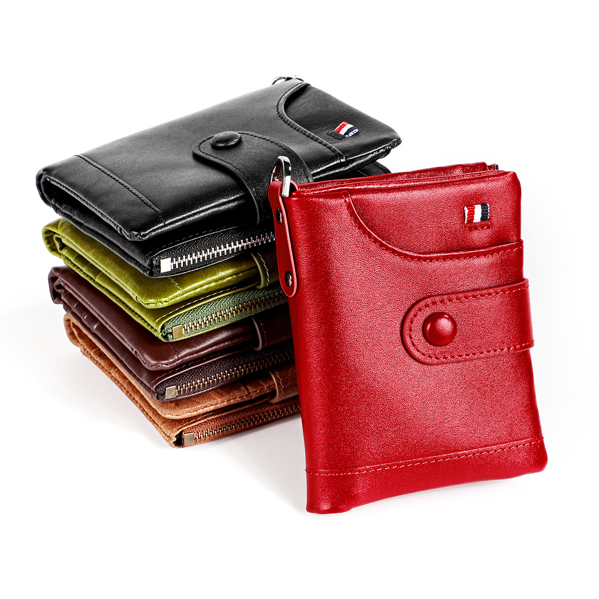 Short Rfid Leather Wallet Wallet Men's Buckle Zipper Retro Leather Style Wallet Double Wrabw, Red;black
Short Rfid Leather Wallet Wallet Men's Buckle Zipper Retro Leather Style Wallet Double Wrabw, Red;black