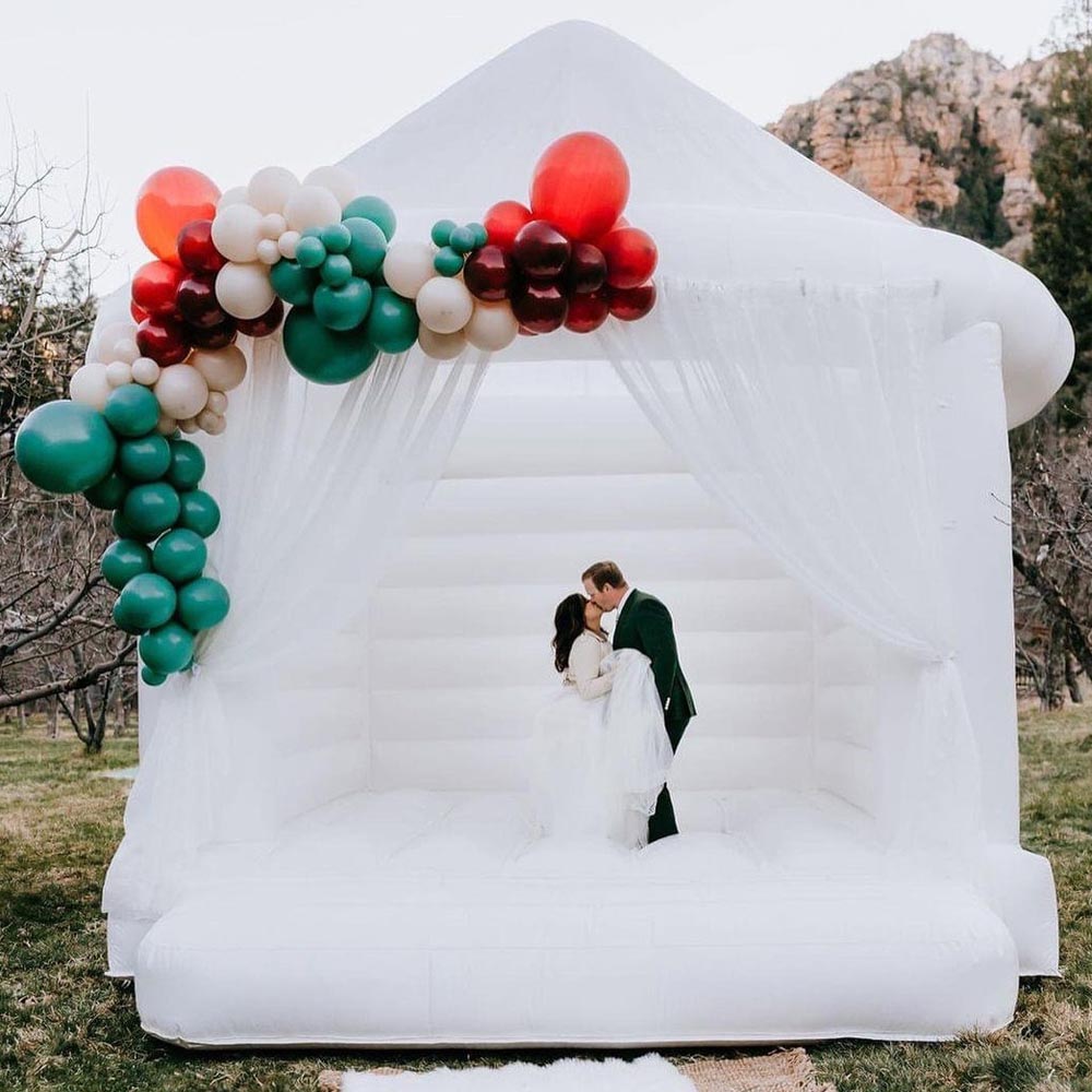 White Bounce House Wedding Bouncy Castle Inflatable Bouncer With Round Roof Event Party Tent Air Combo For Kids Adults Rental