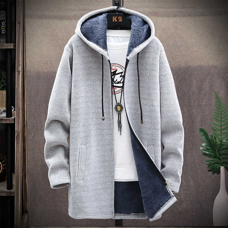 Spring Men's Slim Sweaters Men Fleece Cardigan Hoodie Casual Long Hooded Sweater Thick Warm Sweater Coat Mens Clothing 210818