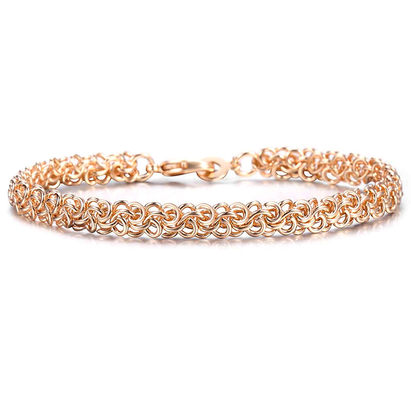 21 Styles 585 Rose Gold Bracelet for Women Men Girl Snail Curb/Weaving Link Foxtail Hammered Bismark Bead Chains 20cm CBB1A