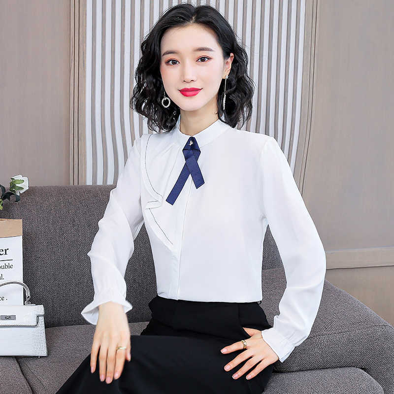 Korean Women Shirts Chiffon Blouses Plus Size Elegant Solid Ruffles Blusas Mujer De Moda Ladies Top 210531