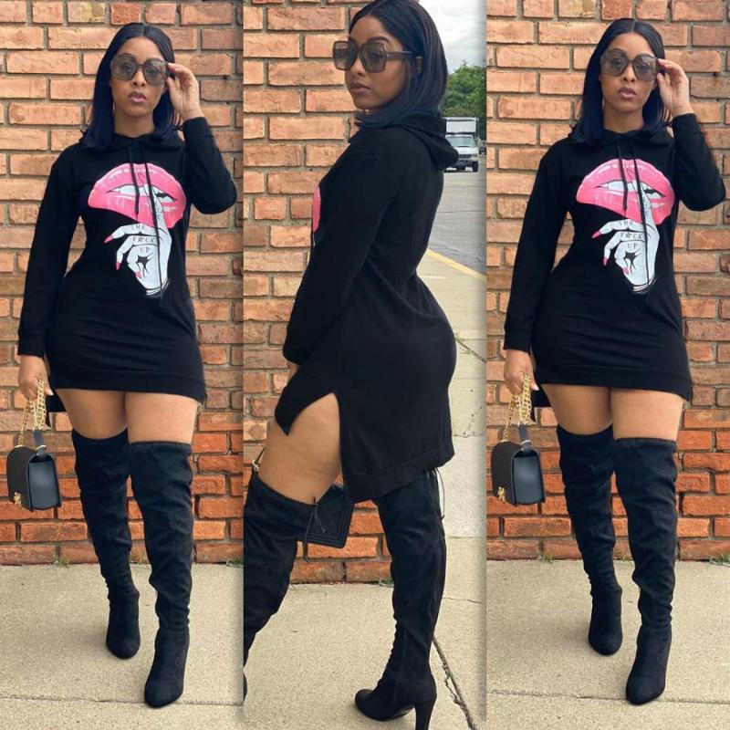 Hoodie Dresses Women Street Wear Plus Size Autumn Winter Fashion Red Lip Print Irregular Hooded Dress Casual, Black;gray
Hoodie Dresses Women Street Wear Plus Size Autumn Winter Fashion Red Lip Print Irregular Hooded Dress Casual, Black;gray
