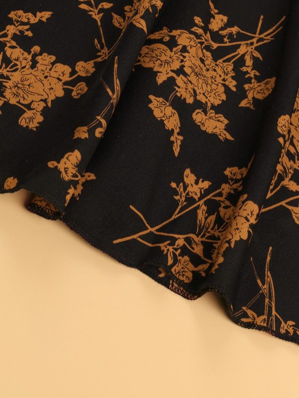 Girls Floral Print Flounce Sleeve Shirred Dress SHE