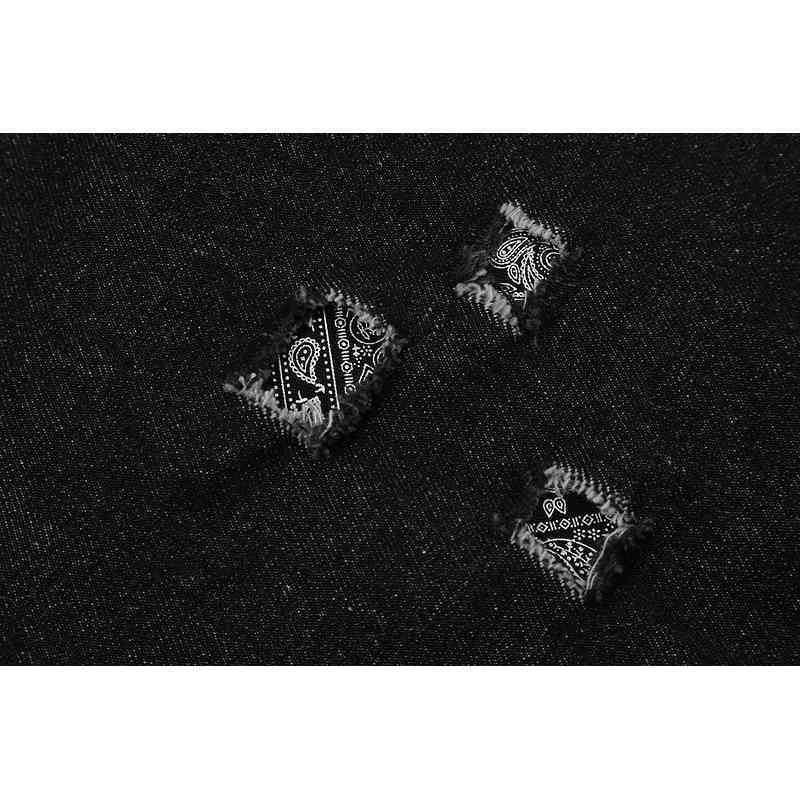 IEFB Streetwear Men's Black Jeans Cashew Flower Print Patchwork Zipper Bottoms Straight Wide Leg Pants Denim Trousers 210524