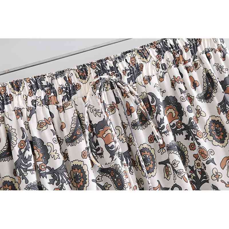 Bohemia Paisley Floral Print Long Skirt Spliced Ruched Ruffle Hem Hippie Women Tassel Tie Bow Swing Skirts Holiday Beach 210621