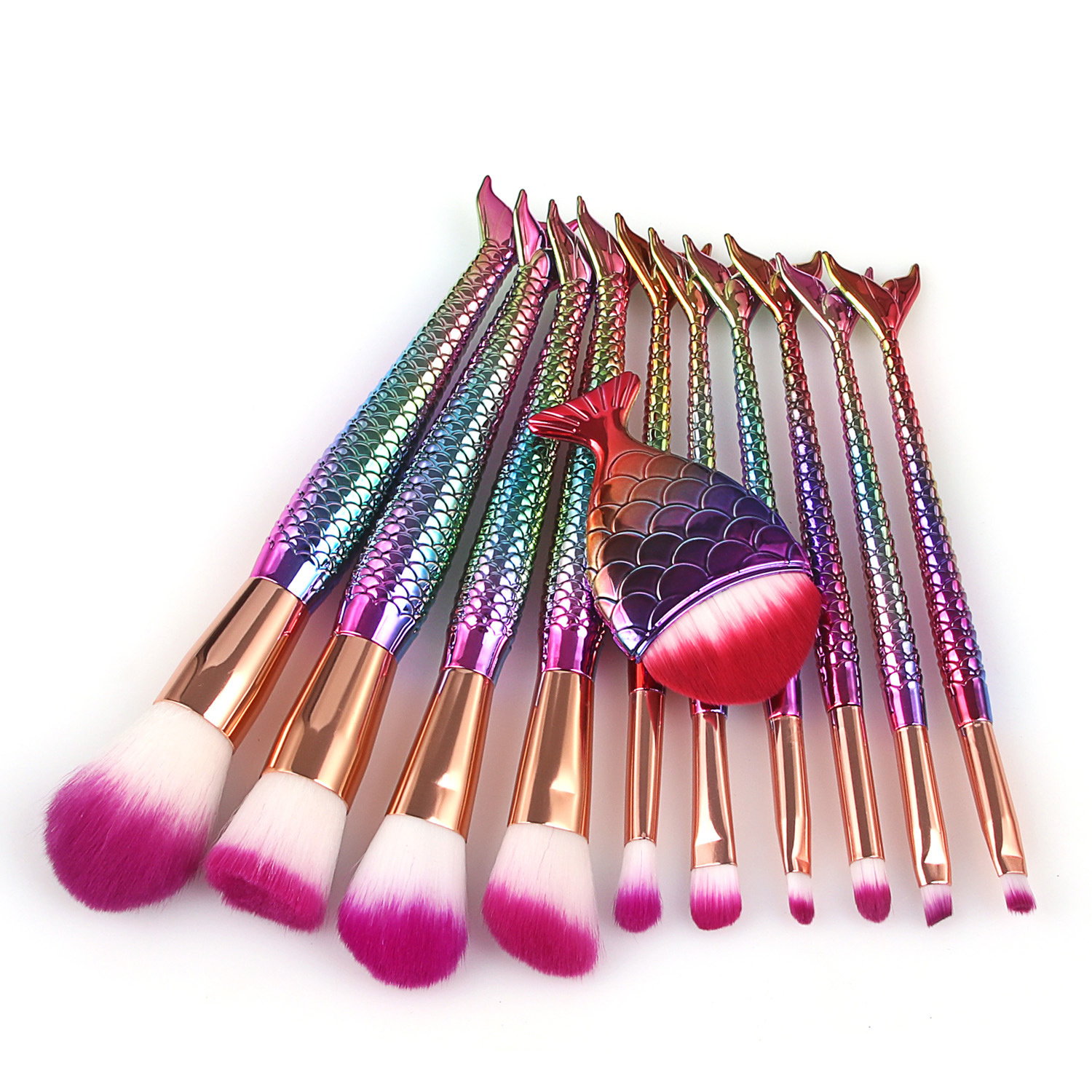 11pcs Mermaid Makeup Brush Set Colorful Fishtail Makeup Brushes Cosmetic Beauty Tools Foundation Best quality