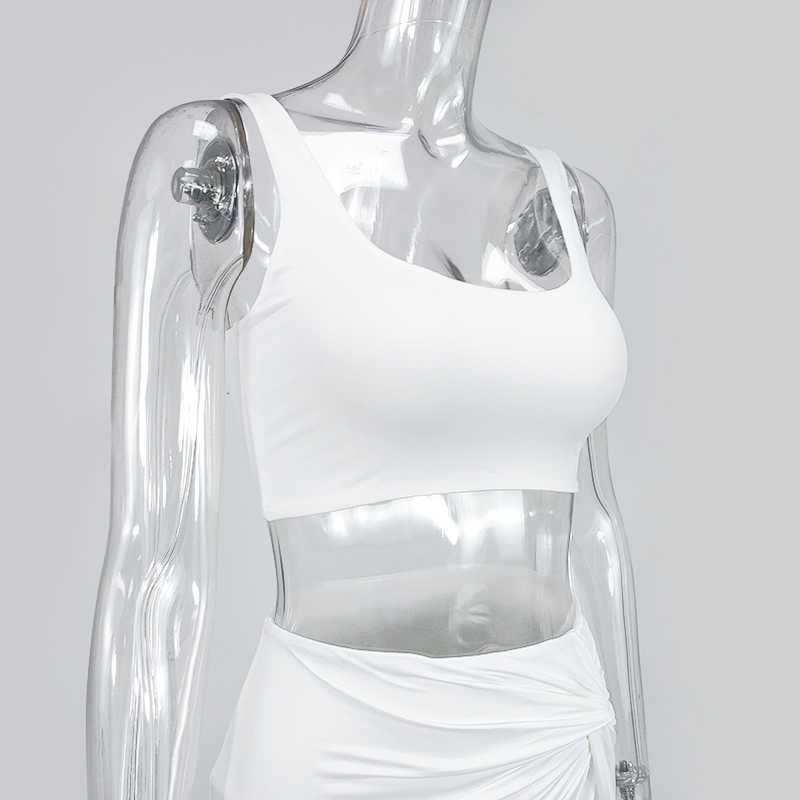 Asia White Crop Top Two Piece Set Women Sexy Backless High Waist Twist Side Split Bodycon Skirts 2 Piece Summer Clothes 210708