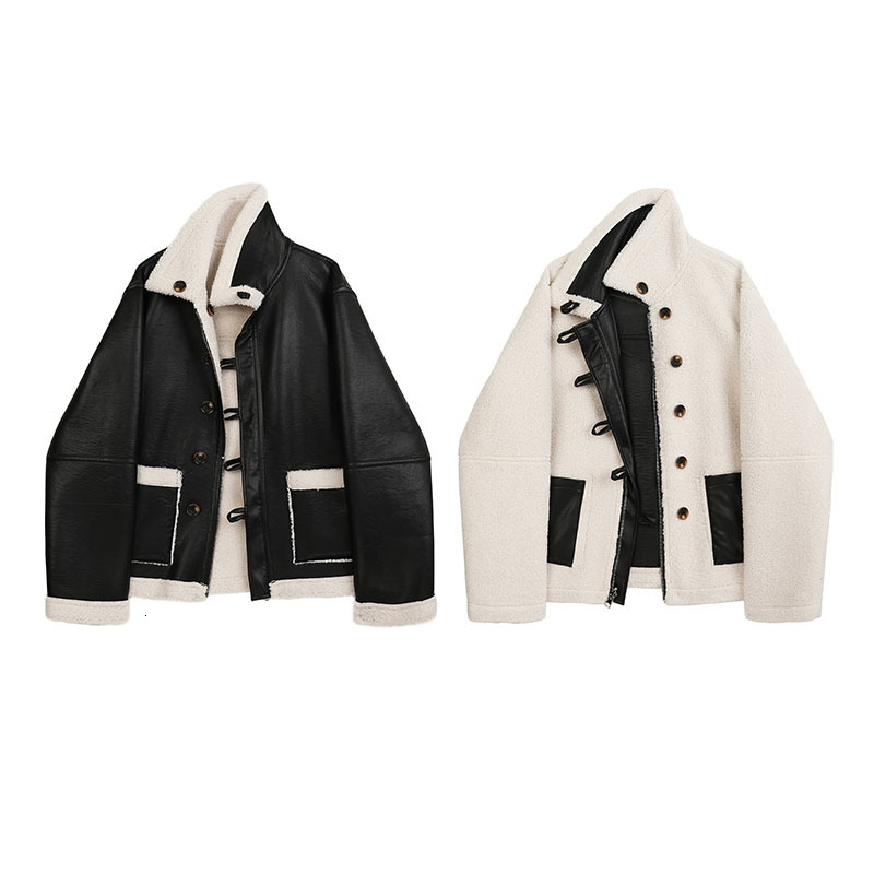 women's leather & faux mulheres de pele do falso jaqueta couro senhora casaco pelúcia cinto mulher contraste cor inverno grosso quente, Black
women's leather & faux mulheres de pele do falso jaqueta couro senhora casaco pelúcia cinto mulher contraste cor inverno grosso quente, Black