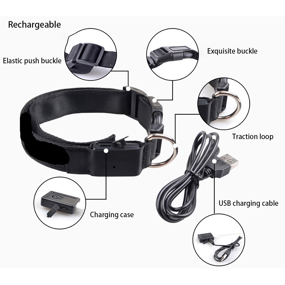 LED Dog Collar With USB Charging Anti-Lost Colorful Lights Collars For Puppy Kitten Dogs Collars Leads LED Supplies Pet Products