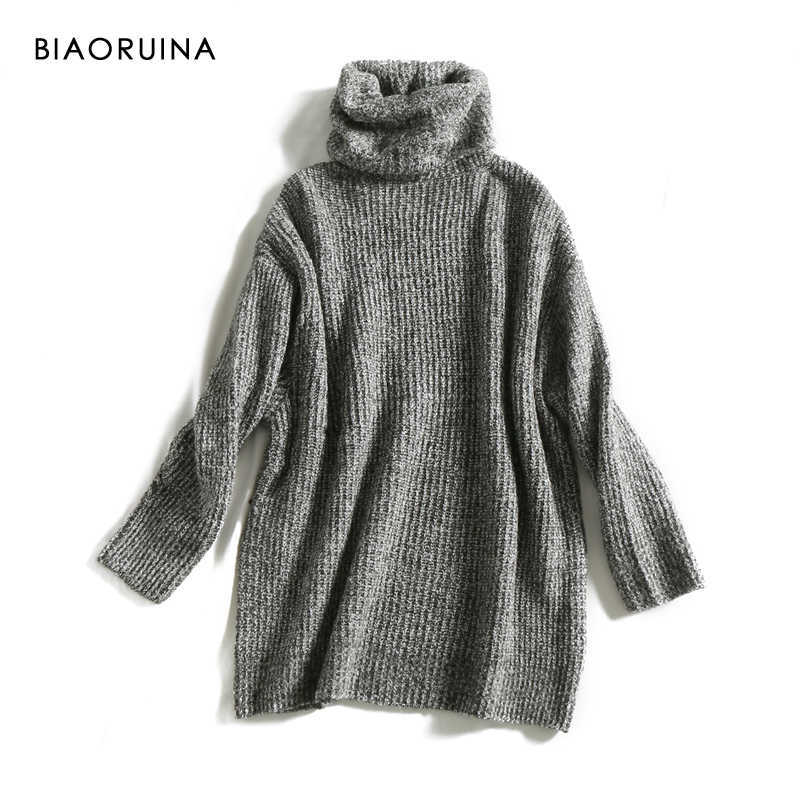 BIAORUINA 15 Color Women Fashion Solid Casual Knitted Sweater Female Turtleneck Oversized Pullover Ladies Elegant Loose Sweater 210918