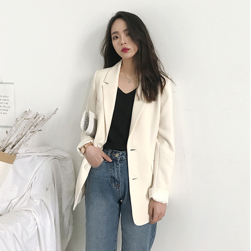 Spring Solid Color Elegant Blazer Women V-neck Jacket Women's Korean Style Loose Long Sleeve Cardigan blazer 210524