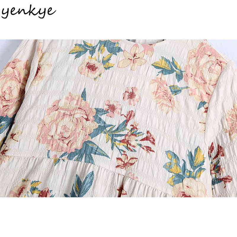 YENKYE Vintage Floral Print Mini Dress Women O Neck Loose Casual Dress Female Summer Plus Size Short Vestido 210515