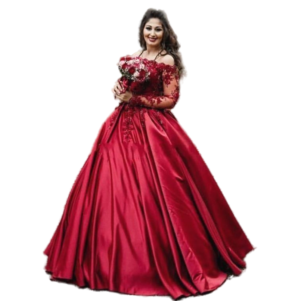 Elegant Arabic Kaftan Burgundy Evening Dresses For Women 2022 Bateau Neck Long Sleeves A Line Satin Reception Gowns Appliques Lace Beaded Prom Engagem