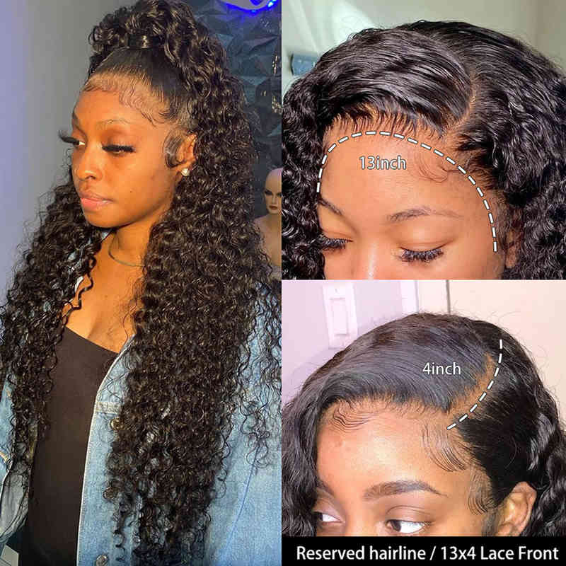 30In Raw Indian Loose 40 Inch Curly Human Hair 180 Density 13X6 Deep Wave Lace Front Wig241S