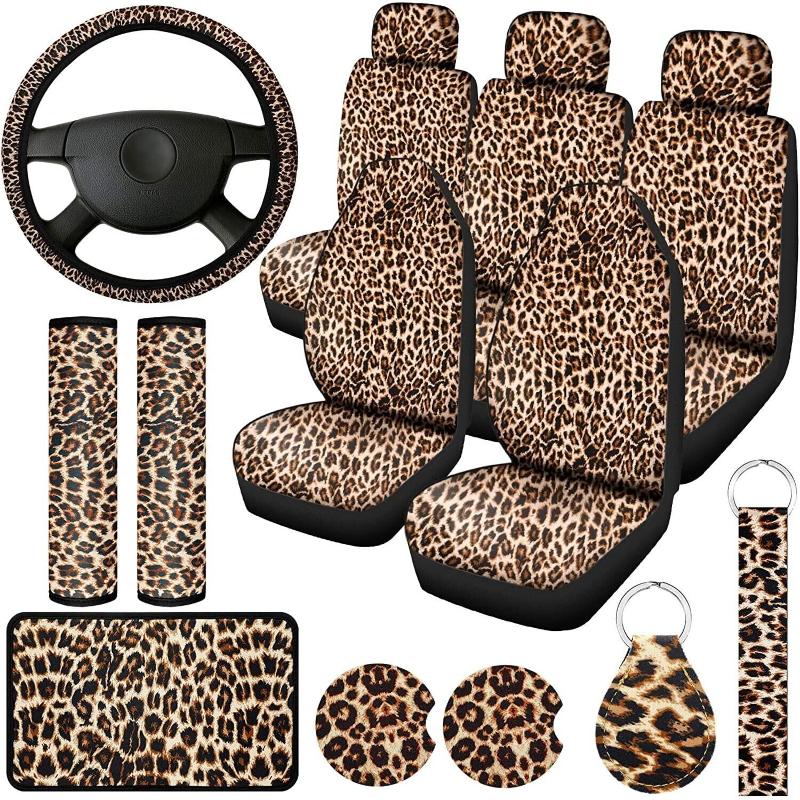 Seat Cushions 13 PCS Leopard Print Car Covers Full Set, Steering Wheel Cover, Coasters Armrest Pad Cover
Seat Cushions 13 PCS Leopard Print Car Covers Full Set, Steering Wheel Cover, Coasters Armrest Pad Cover