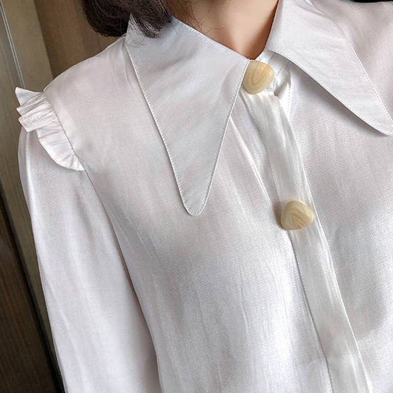Arrival Autumn Korea Fashion Women Long Sleeve Loose Shirts Big Turn-down Collar Button Ol Lady Blouse Top Quality S229 210512
