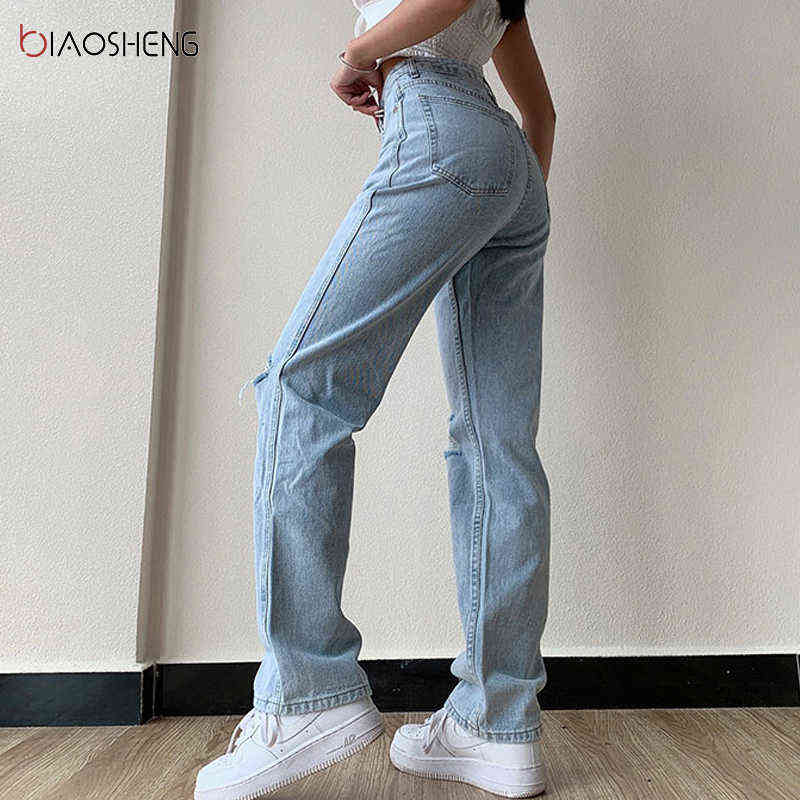 Pants Female Women's Jeans Large Size Boyfriend Jean Women y2k High Waist Mom Ripped Stright Trousers 211129