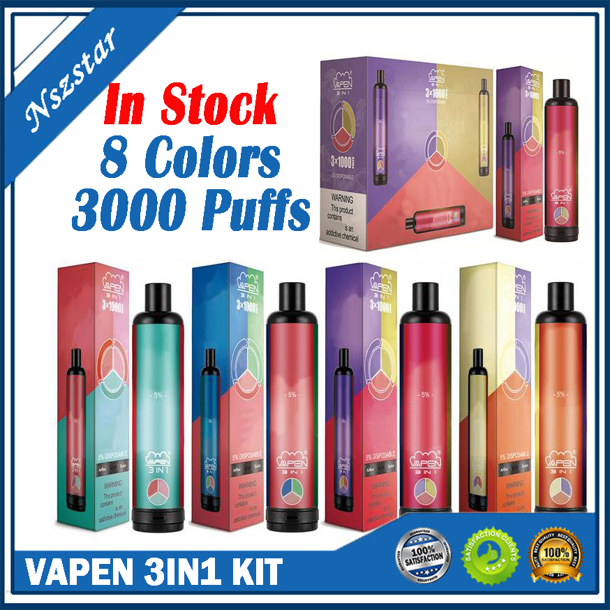 VAPEN 3000Puffs e Cigarettes 3IN1 Kits Disposable Vape Pen 3 in 1 Vaporizer 1400mAh Battery PreFilled 3*3.2ml 3*1000PUFFs Airflow System Por
VAPEN 3000Puffs e Cigarettes 3IN1 Kits Disposable Vape Pen 3 in 1 Vaporizer 1400mAh Battery PreFilled 3*3.2ml 3*1000PUFFs Airflow System Por