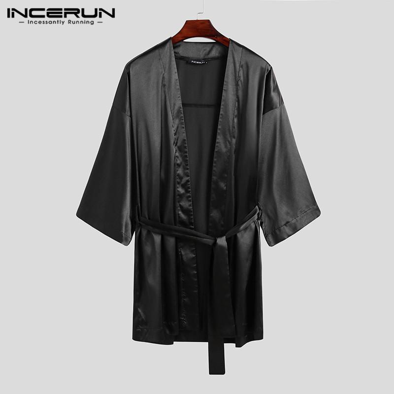 Men' Sleepwear INCERUN Bathrobes Mens Fashion Sleep Robes Leisure Solid Color Cardigan Half Sleeve Nightgown Sexy Lace Up Cozy Homewear -5, Black
Men' Sleepwear INCERUN Bathrobes Mens Fashion Sleep Robes Leisure Solid Color Cardigan Half Sleeve Nightgown Sexy Lace Up Cozy Homewear -5, Black