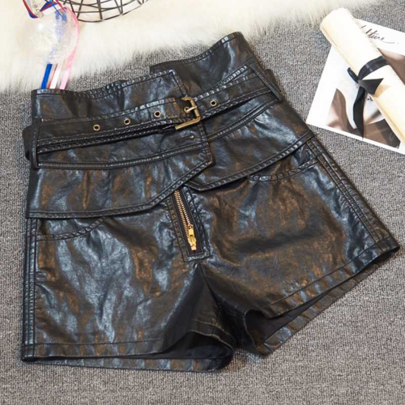 Leather High Waist Shorts For Women Irregular Slim Black Winter WomenShorts Fashion Casual Women's