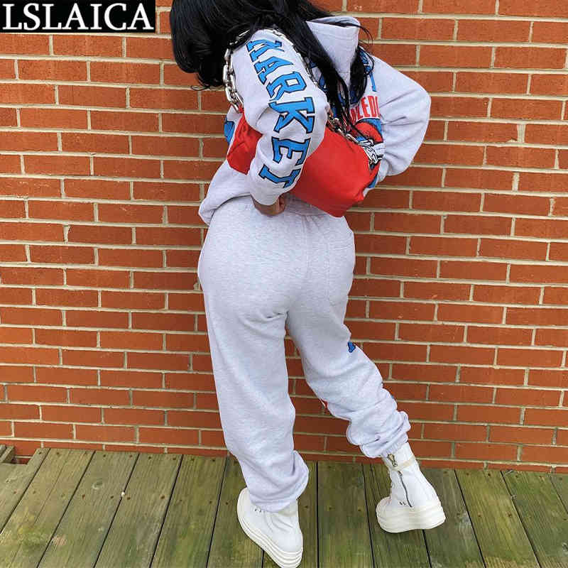 2 Piece Sets Womens Outfits Plus Size Fashion Knitted Print Casual Joggers Set Autumn Winter Streetwear Tracksuit 210515