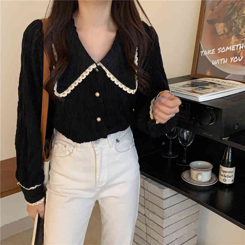 Comelsexy Women Chic Blouse Folds Solid Femme Gentle Shirts Office Lady High Waist Streetwear Long Sleeves Tops 210515