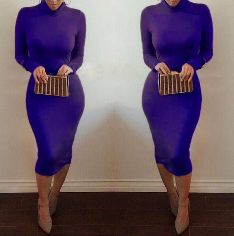 Autumn Sexy Club Dress 2021 Solid Color Turtleneck Long Maxi Dresses Casual Bandage Bodycon Vestidos De Festa