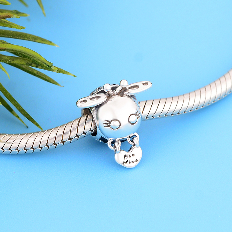 Fit Original Brand Charm Bracelet 100% 925 Silver Animal Honeycomb Bee Mine Black Enamel Body Wing Bead Making Berloque DIY