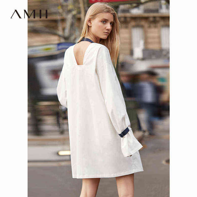 Backless Dress Autumn Women Round Neck Solid Loose Female Dresses 11980011 210527
