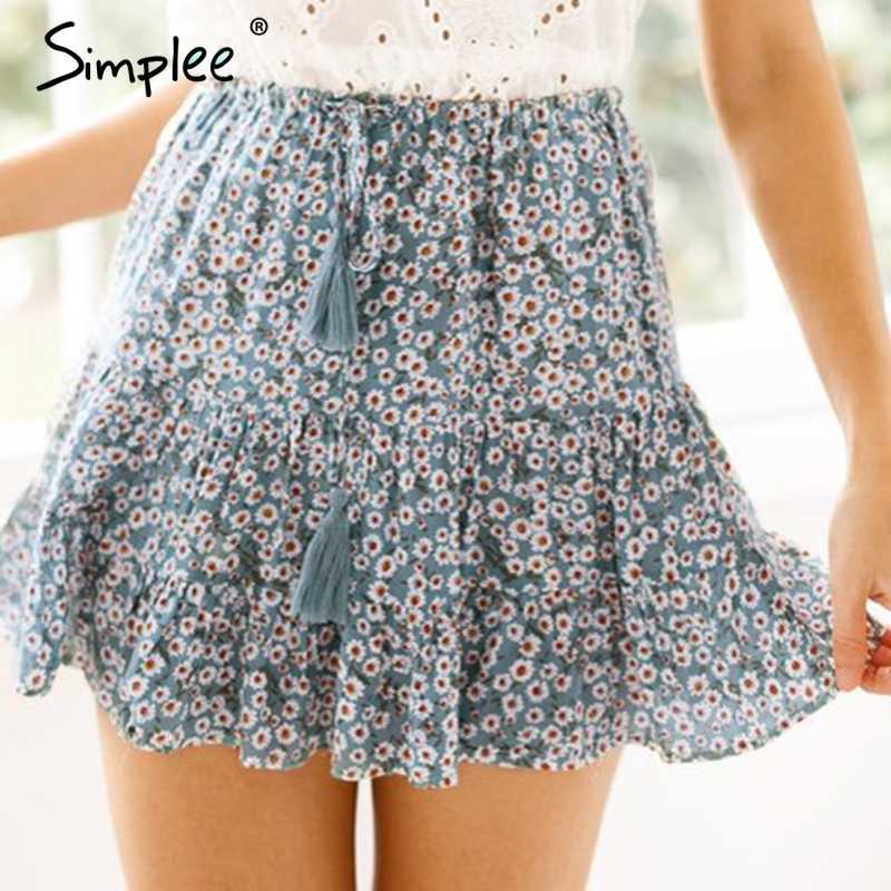 Casual polka dot mini women skirt High waist A line korean tassel pink summer Sexy ruffle beach female s 210619