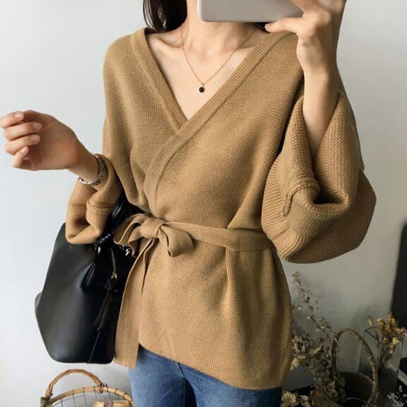 Autumn winter woman sweaters Female Casual fashion Loose Knit coat sweater V-neck long sleeve lace-up 210520, Black
Autumn winter woman sweaters Female Casual fashion Loose Knit coat sweater V-neck long sleeve lace-up 210520, Black
