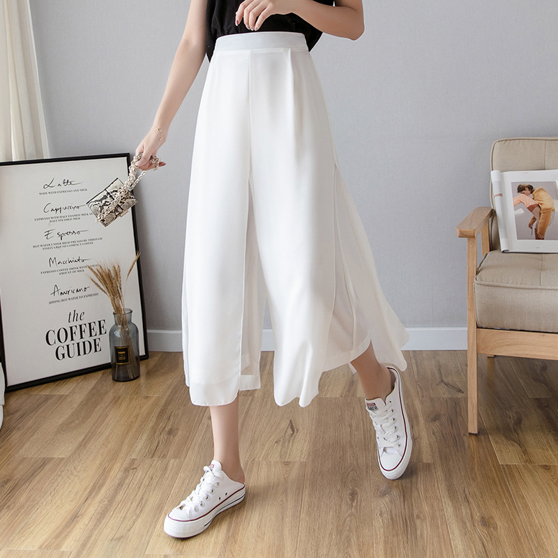 Women's Chiffon Dress Pants High Quality Korean Spring Summer Wide Leg Women Casual Loose Waist Trousers 210428