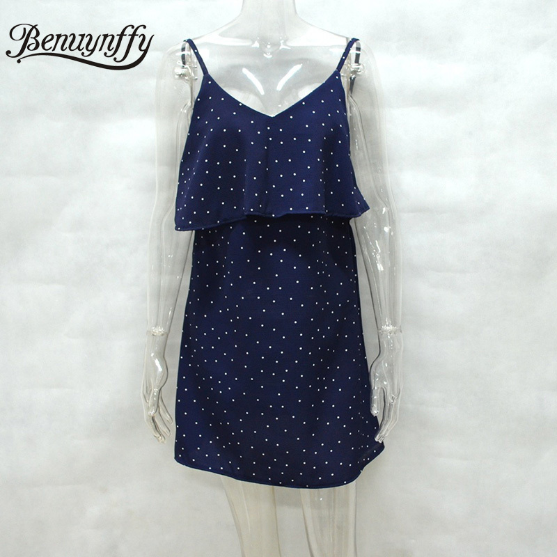 V-neck Ruffle Beach Spaghetti Strap Dresses Women Sexy Backless Sleeveless Polka Dot Mini Dress Summer Clothes 210510