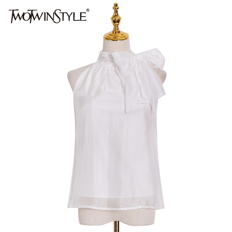 White Patchwork Bowknot Shirt For Women Stand Collar Sleeveless Elegant Blouse Female Fashion Clothing Spring 210524, Yellow
White Patchwork Bowknot Shirt For Women Stand Collar Sleeveless Elegant Blouse Female Fashion Clothing Spring 210524, Yellow