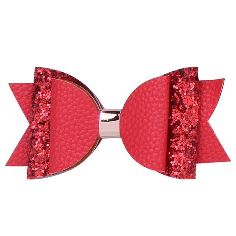 Girls Double Layers Shinning Barrettes Bow With Clip Kids Glitter Leather Hairpins Hair Clips Beautiful