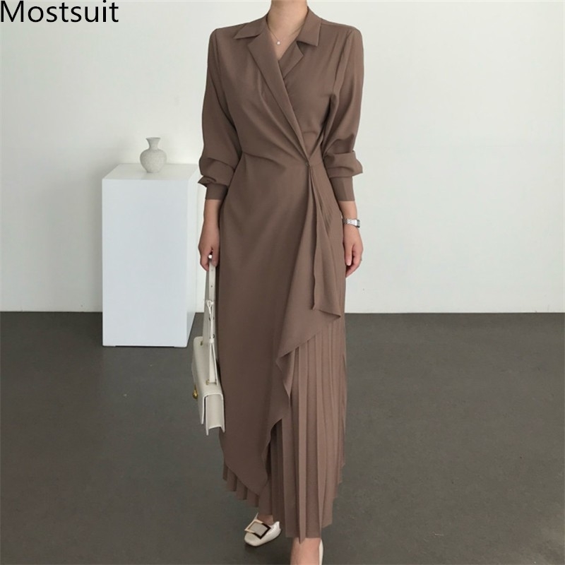 Korean Stylish Asymmetrical Pleated Long Dress Women Notched Collar Full Sleeve Dresses Office Fashion Ladies Vestidos Femme 210518, Apricot
Korean Stylish Asymmetrical Pleated Long Dress Women Notched Collar Full Sleeve Dresses Office Fashion Ladies Vestidos Femme 210518, Apricot
